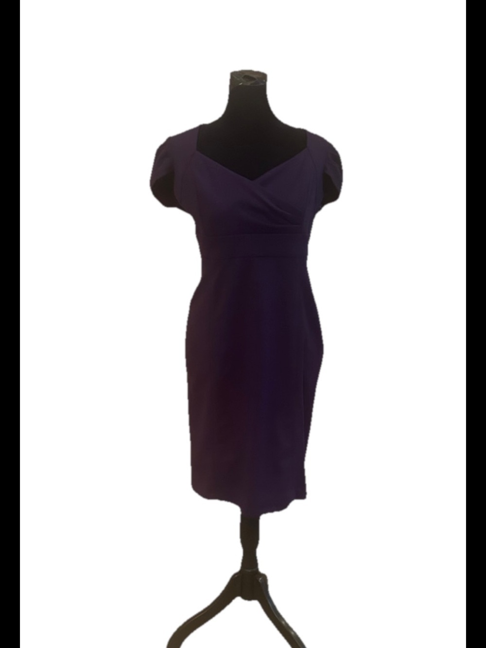 London Times Purple Solid Sheath V-Neck Short Sleeve Knit Lined Dress 6